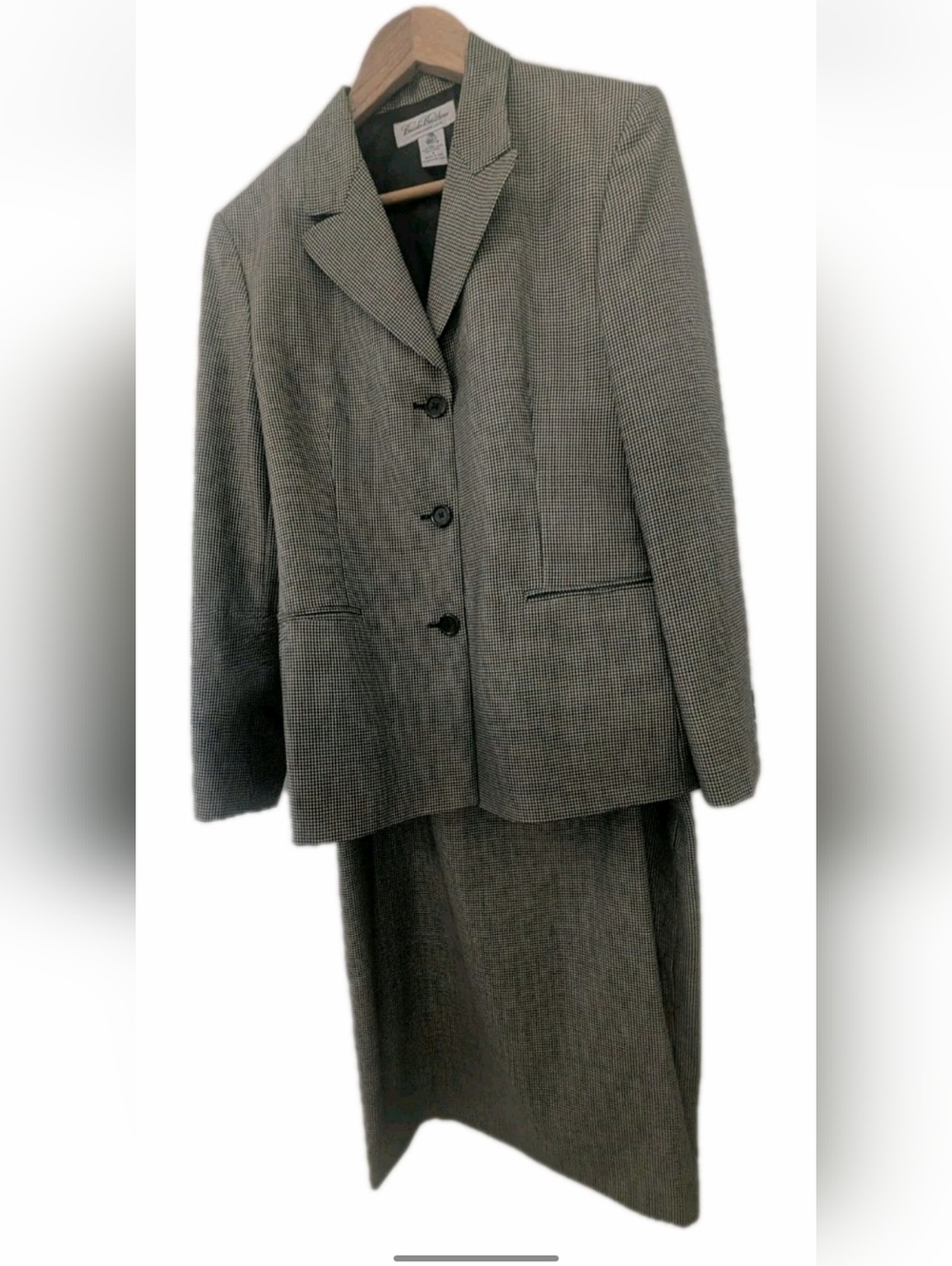 Brooks Brothers 100% Wool Skirt Suit Set Houndstooth Size 8 10 Classic Blazer